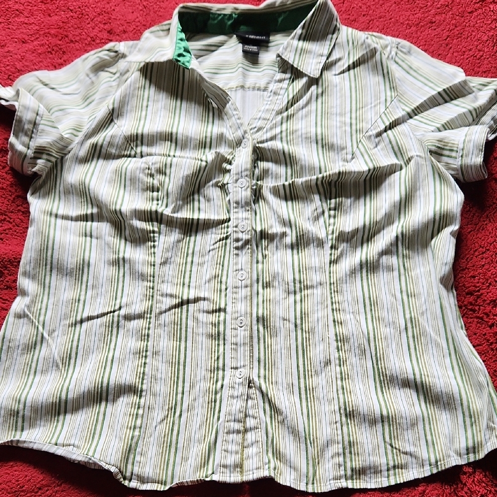 Lane Bryant Green and White Pintuck Blouse